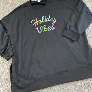 Women's XL black long length holiday vibes long sleeve‎ christmas sweatshirt